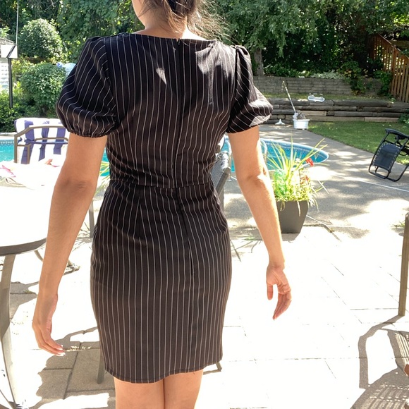 PLT black and white gothic puff sleeve midi dress - Picture 3 of 3